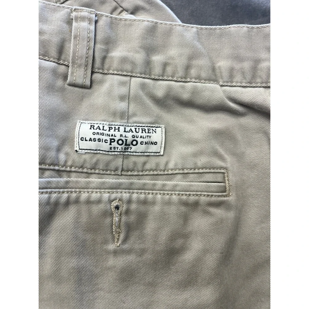 Polo Ralph Lauren Tyler‎ Short Mens 42 Khaki Tan Pleated Classic Chino Cotton